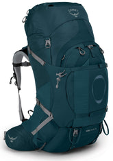Osprey Ariel Plus 70L backpack in Night Jungle Blue, built for multi-day hikes with stable carry.