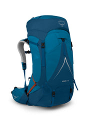 Osprey Atmos AG LT 65L front view showing balanced weight distribution for trekking