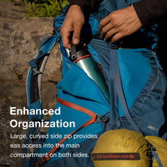 Osprey Atmos AG LT 65L hipbelt close-up demonstrates Fit-on-the-Fly adjustments for a personalized fit