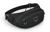 Osprey Daylite Waist Pack black worn on trail with secure hands-free storage.