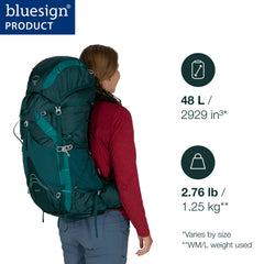 Osprey Eja 48L women's backpack side view shows roomy capacity for essentials on the trail.