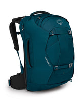Osprey Fairview 40L front view highlights lightweight durability for travel days.