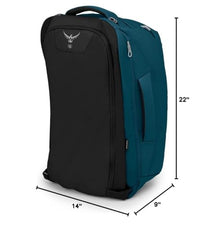 Osprey Fairview 40L packed-front view showcases compact carry-on readiness with organized space.