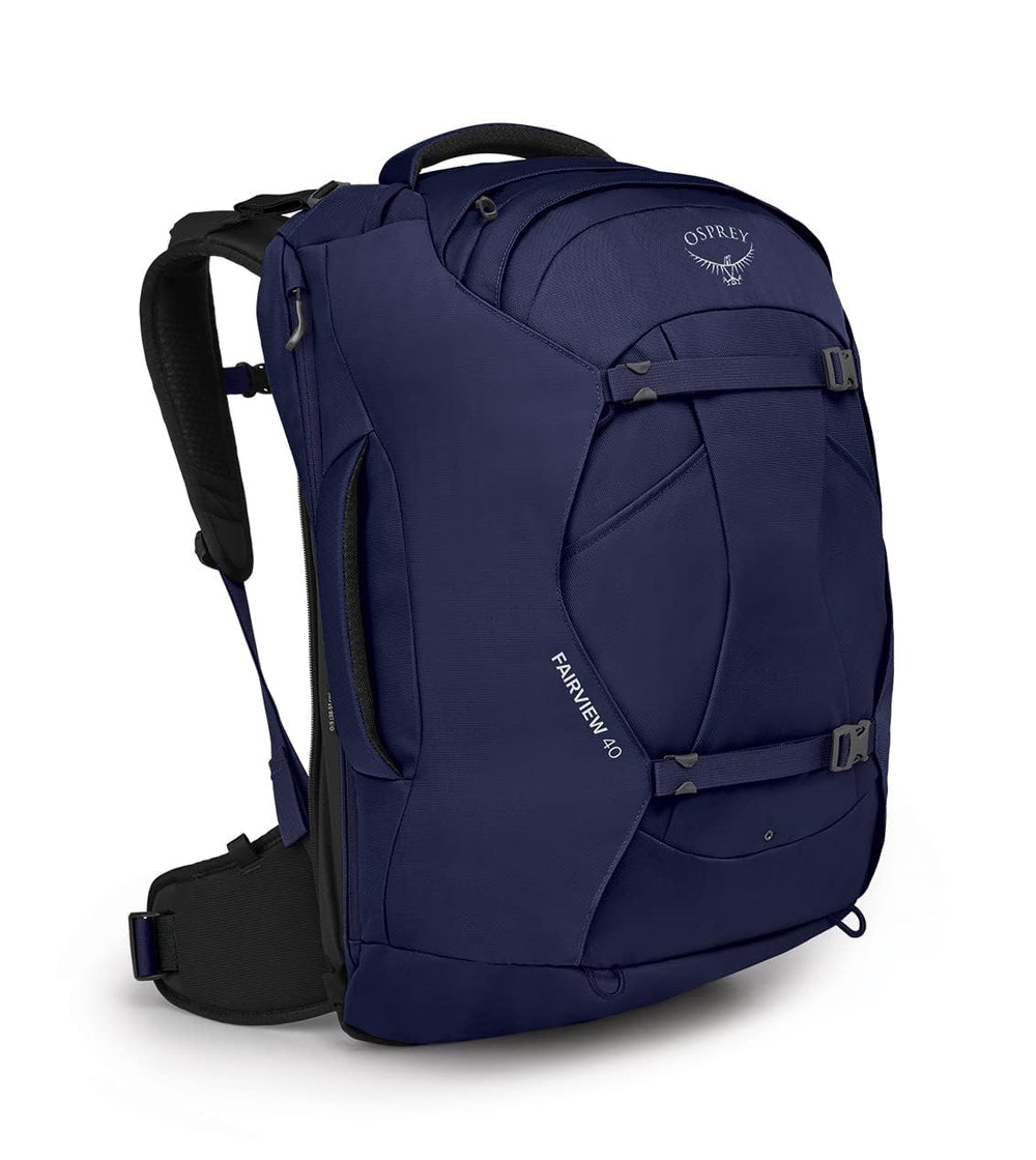 Osprey Fairview 40L front view; lightweight, carry-on friendly travel backpack.