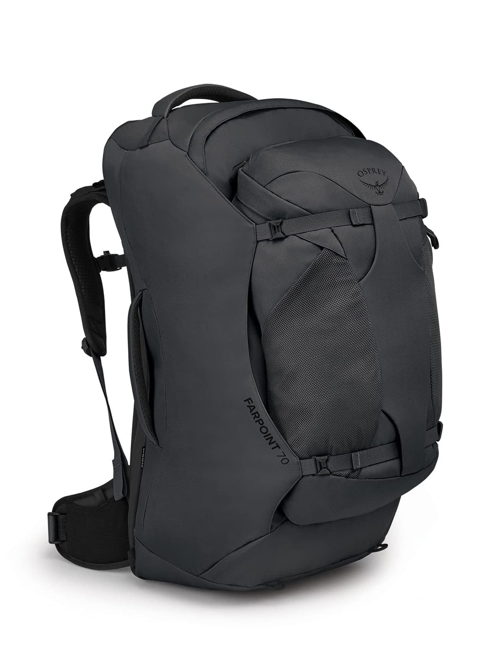 Osprey Farpoint 70L front view shows roomy main compartment for week-long trips