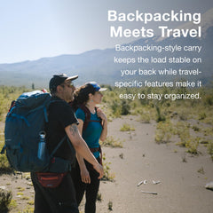 Osprey Farpoint Trek 55L front-panel webbing supports attaching a Daylite pack.