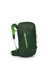 Osprey Jet 18L kids backpack in Green Canopy, front view for easy access on hikes