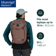 Osprey Metron 24L commuter back view showing compact silhouette and stable load.