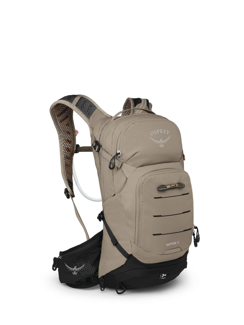 Osprey Raptor 14L side view shows stable fit for rough mountain descents