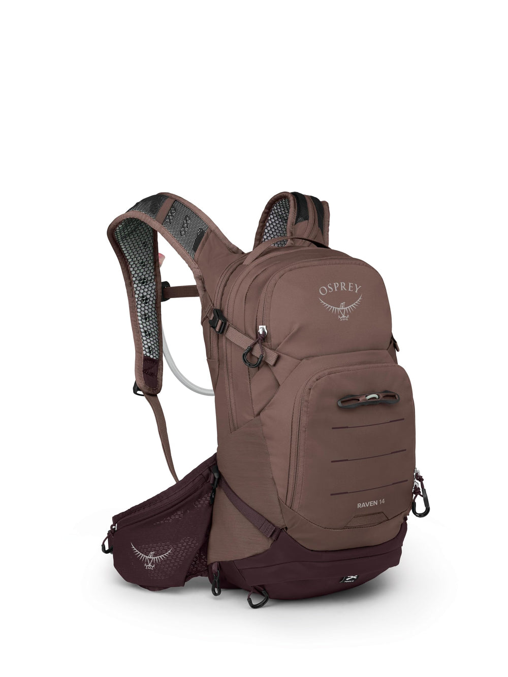 Osprey Raven 14L backpack in Magma Brown ready for all-day mountain rides