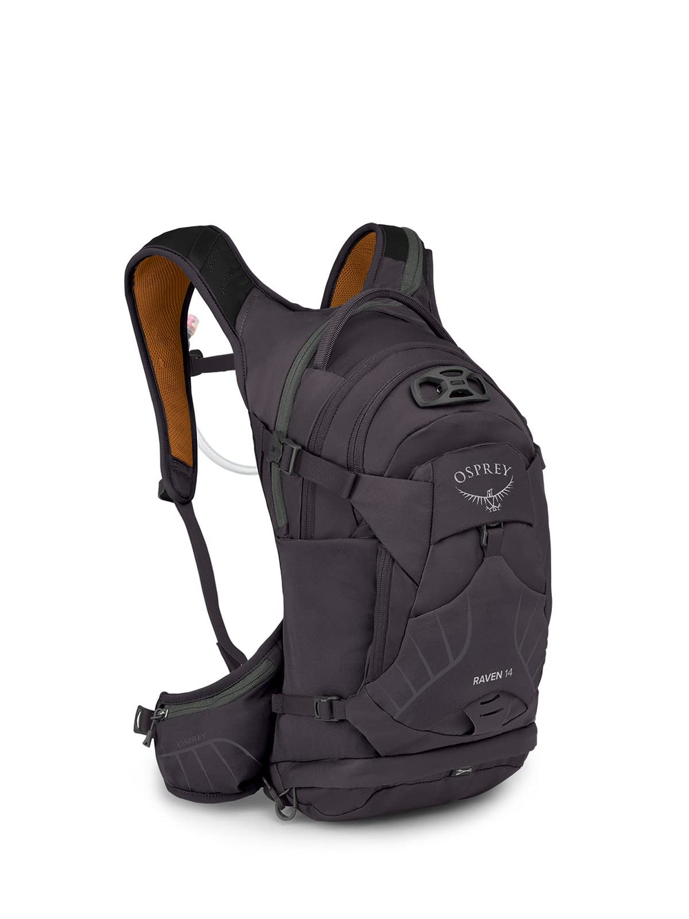 Osprey Raven 14L backpack on trail with ergonomic fit for all-day comfort