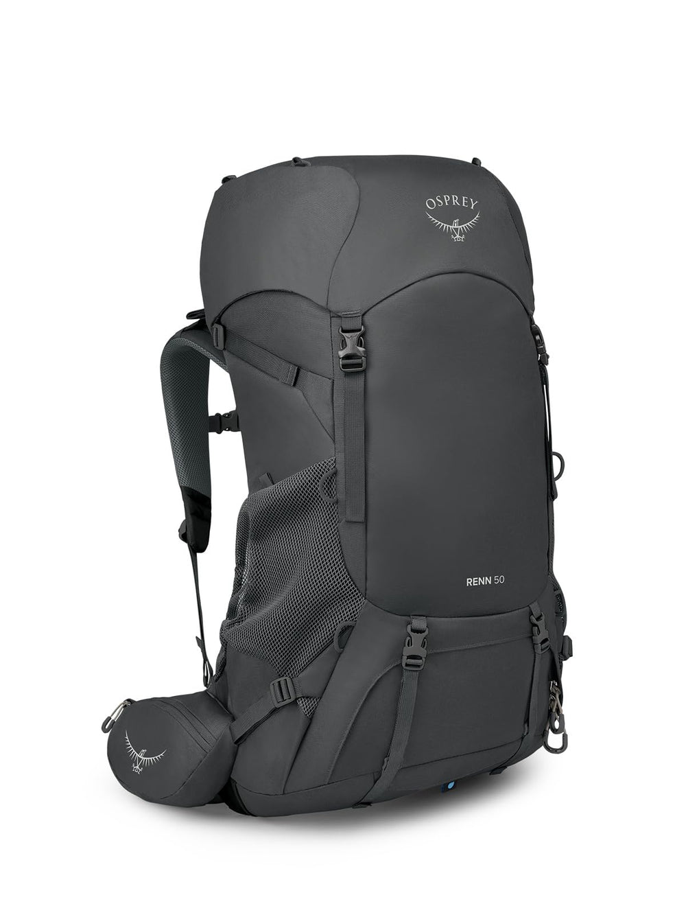 Osprey Renn 50L women's backpack with torso adjustment for a tailored fit.