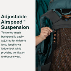 Osprey Renn 50L integrated raincover protects gear during unexpected showers