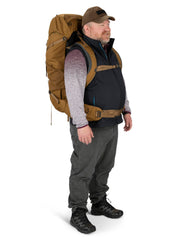 Osprey Rook 65L raincover stored in its pocket for rain protection.