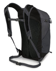 Osprey Sportlite 20L strap detail illustrating quick-access compression and safety features.