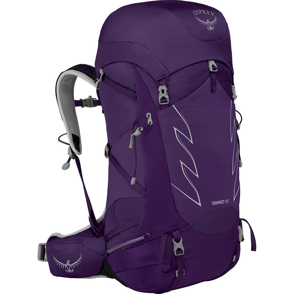 Osprey Tempest 40L front view with Violac Purple design for organized multi-day hikes
