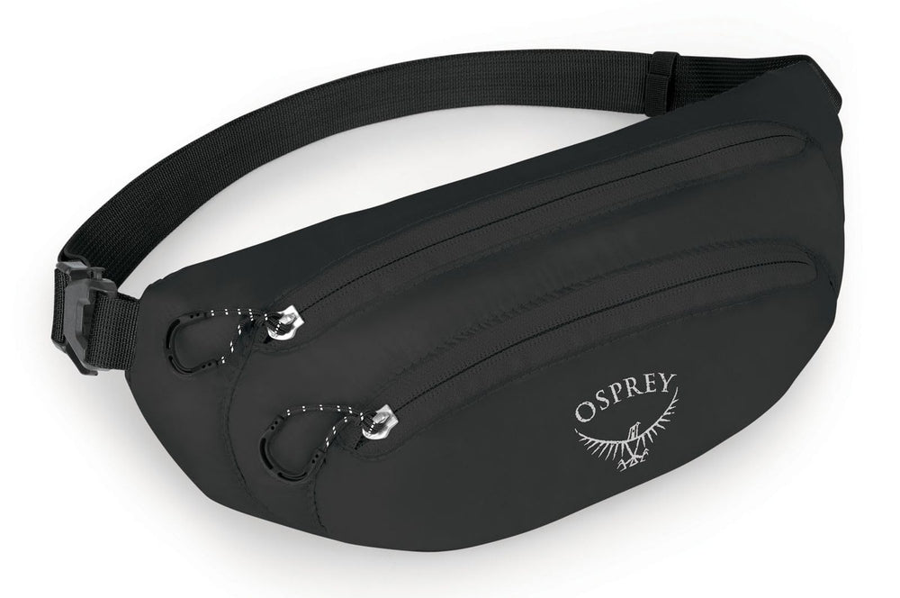 Osprey Ultralight collapsible waist pack folded compact for travel organization and quick access.