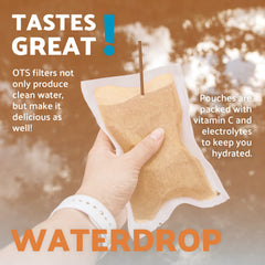 OTS Osmo Waterdrop filter pouch technology close-up showing purification membrane.
