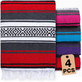Oudain 4pc Mexican blankets pack shot shows vibrant serape colors for versatile home and travel use.
