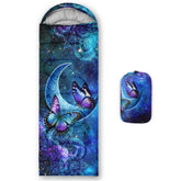 OUIXOTIC butterfly sleeping bag packaged for travel and storage