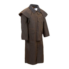 Outback Stockman Duster bronze back view highlighting long coverage for protection