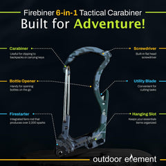 OUTDOOR ELEMENT Firebiner EverSpark starter demonstrates reliable spark production for campfires.