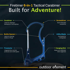 OUTDOOR ELEMENT Firebiner utility blade edge for quick line cuts and gear prep.