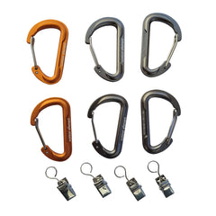 Outdoor Element gearbiner clip closeup showing rugged aluminum body and 50 lb capacity.