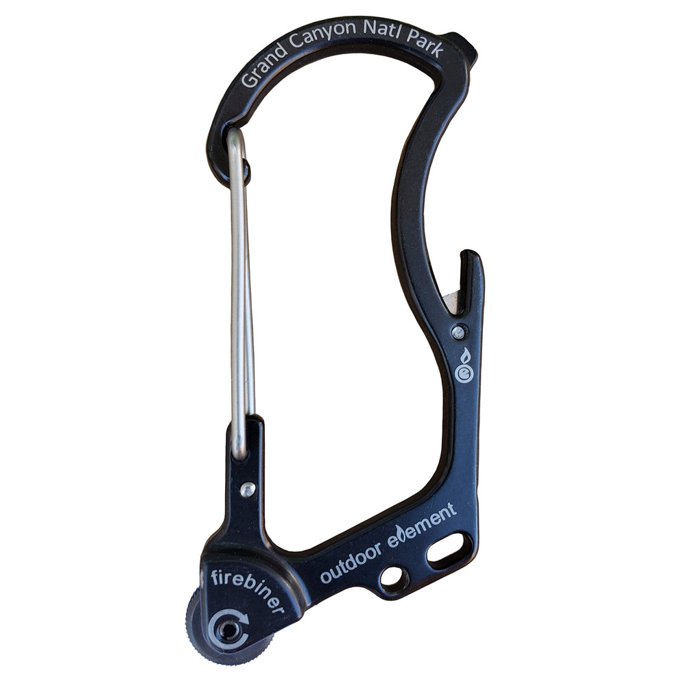 OUTDOOR ELEMENT Heart National Parks blue keychain emergency tool with carabiner for everyday carry.