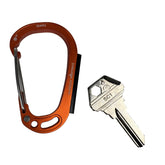 Outdoor Element Sparky & Scratch Key carabiner with fire-starting ferro rod for camping.