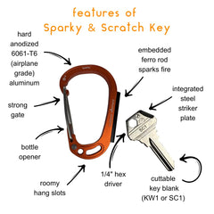 Outdoor Element Sparky & Scratch Key embedded ferro rod for ignition