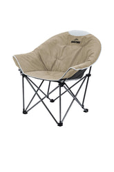 OUTDOOR LIVING SUNTIME oversized padded camping chair folded in carry bag for easy transport.