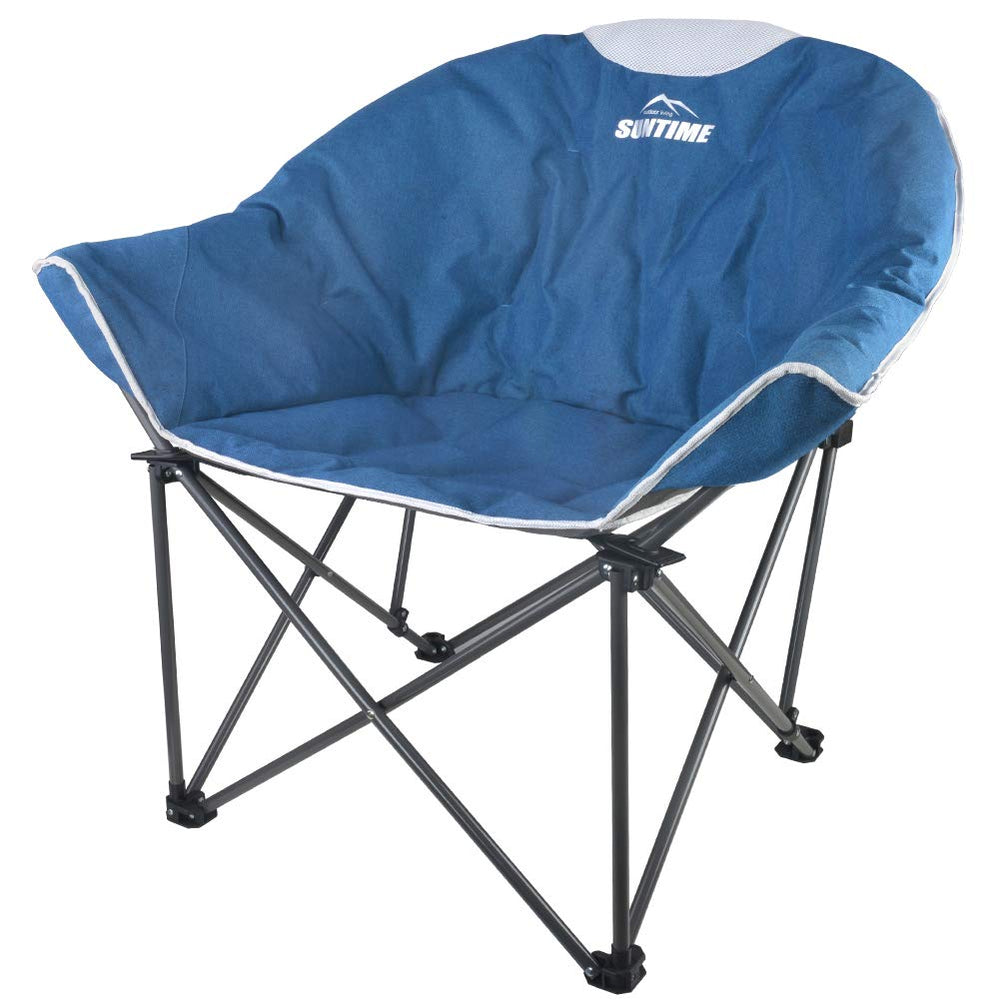 OUTDOOR LIVING SUNTIME sofa chair blue front view with roomy seat for camping comfort