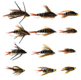 Outdoor Planet 12pcs 20 inch Attractor assortment nymph stonefly for deep-water trout presentations.