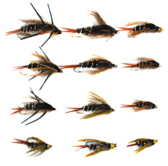 Outdoor Planet 12pcs 20 inch Attractor assortment nymph stonefly for deep-water trout presentations.