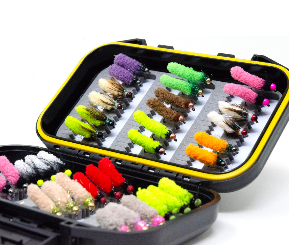 Outdoor Planet 36 Mop Flies pack on a nymphing setup for trout.