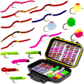 Outdoor Planet 48 Glo Bug Egg assortment shows diverse wet flies for trout fishing