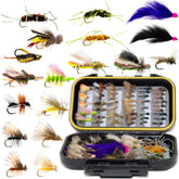 Outdoor Planet 66 premium fly assortment with 25 patterns for trout and bass.