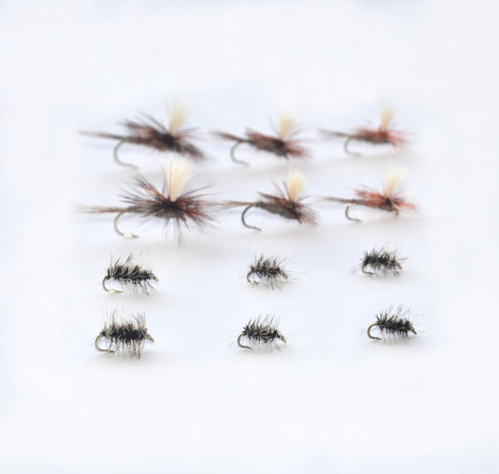 Outdoor Planet fly collection offers 12-piece Adams and Griffith's Gnat set for trout.