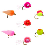 Outdoor Planet glow-bug fly set for steelhead and trout river angling.