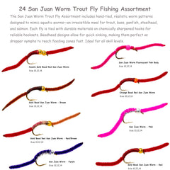 Outdoor Planet San Juan Worm Power Bead Trout Fly assortment for versatile freshwater fishing.