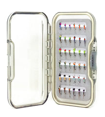 Outdoor Planet waterproof fly box keeps flies organized and protected.