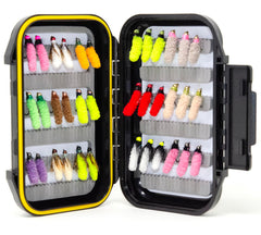 Outdoor Planet waterproof fly box opened, showing secure high-capacity fly storage.
