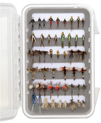 Outdoor Planet waterproof fly box showcasing the 50 premium flies for organized on-water use