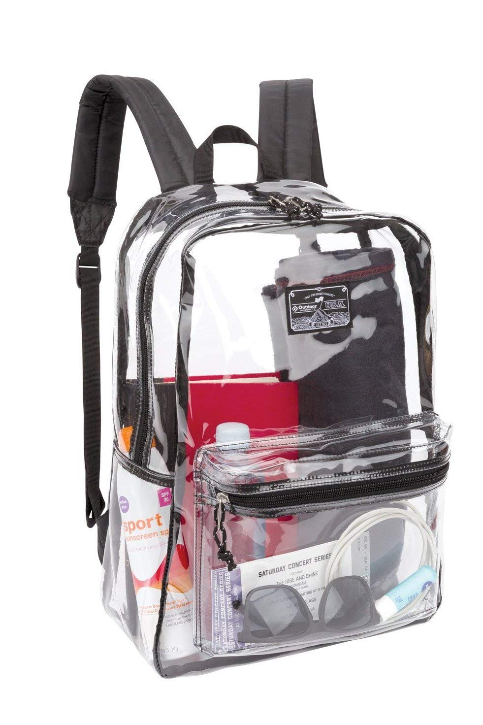 Outdoor Products Clear Pass Daypack pink peacock front view, easy content identification during travel.