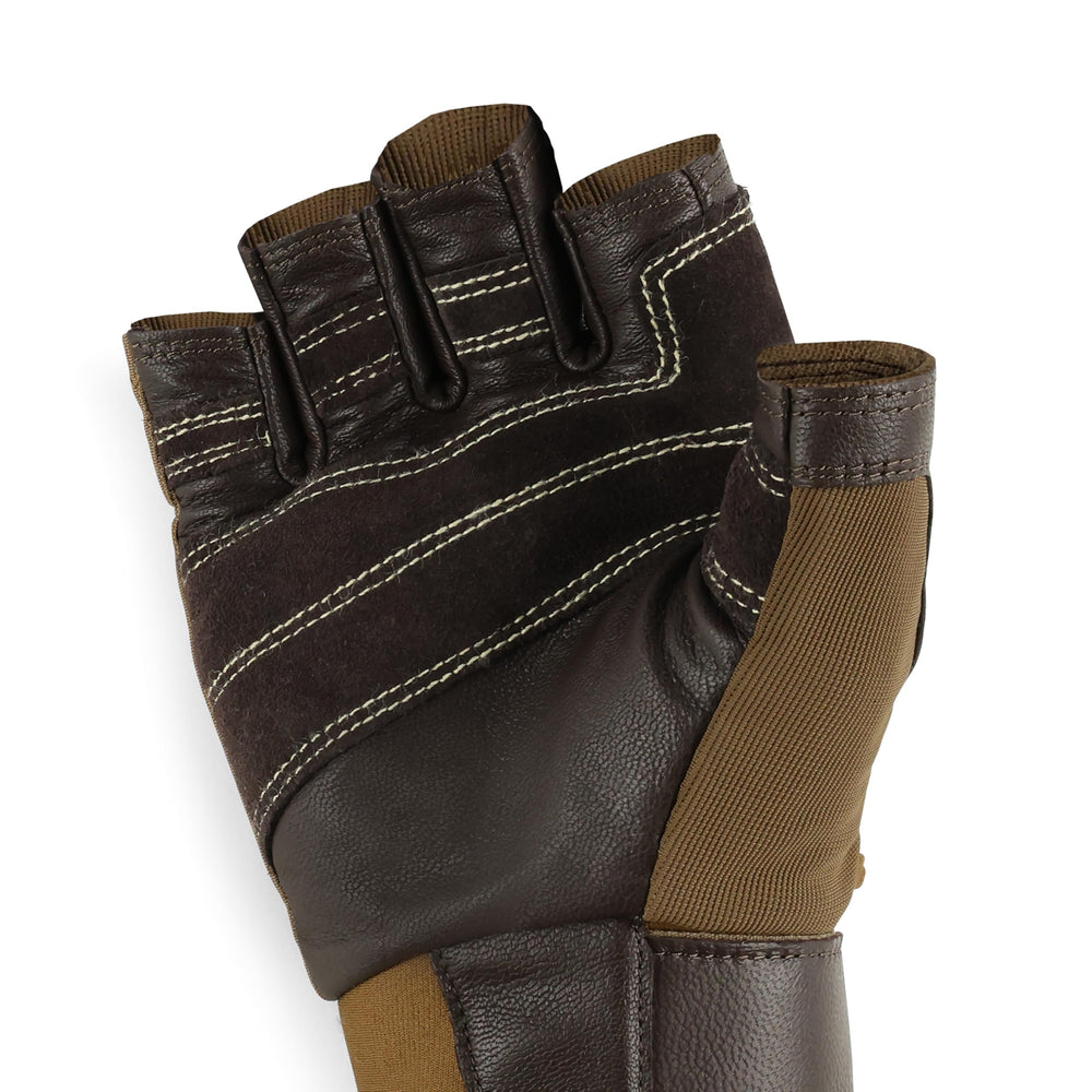 Outdoor Research Fossil Rock II gloves coyote chocolate closeup shows durable palm