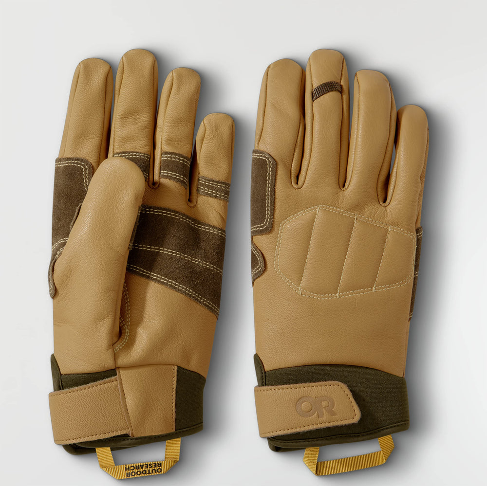 Outdoor Research Granite Gloves in natural leather offer durable belaying protection on granite