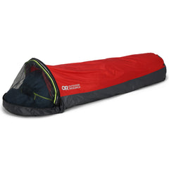 Outdoor Research Helium Bivy Cranberry setup shows fast shelter in use