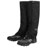 Outdoor Research Rocky Mountain High gaiters, front view, protect feet from mud and water.