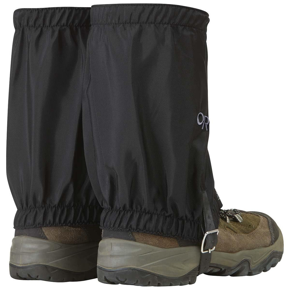 Outdoor Research Rocky Mountain Low Gaiters front closure close-up for secure fit on rugged trails.
